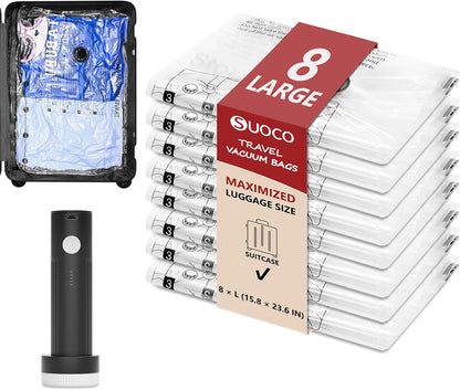 Travel Vacuum Bags for Clothing with Rechargeable Electric Pump, Compression Packing Cubes Organizer Storage for Luggage Suitcase, Space Saver Seal Bags for Vacation Cruise, 9 Combo