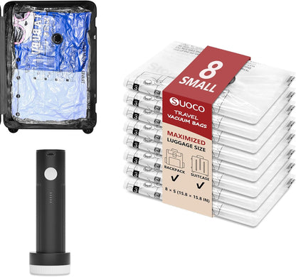 Travel Vacuum Bags for Clothing with Rechargeable Electric Pump, Compression Packing Cubes Organizer Storage for Luggage Suitcase, Space Saver Seal Bags for Vacation Cruise, 9 Combo