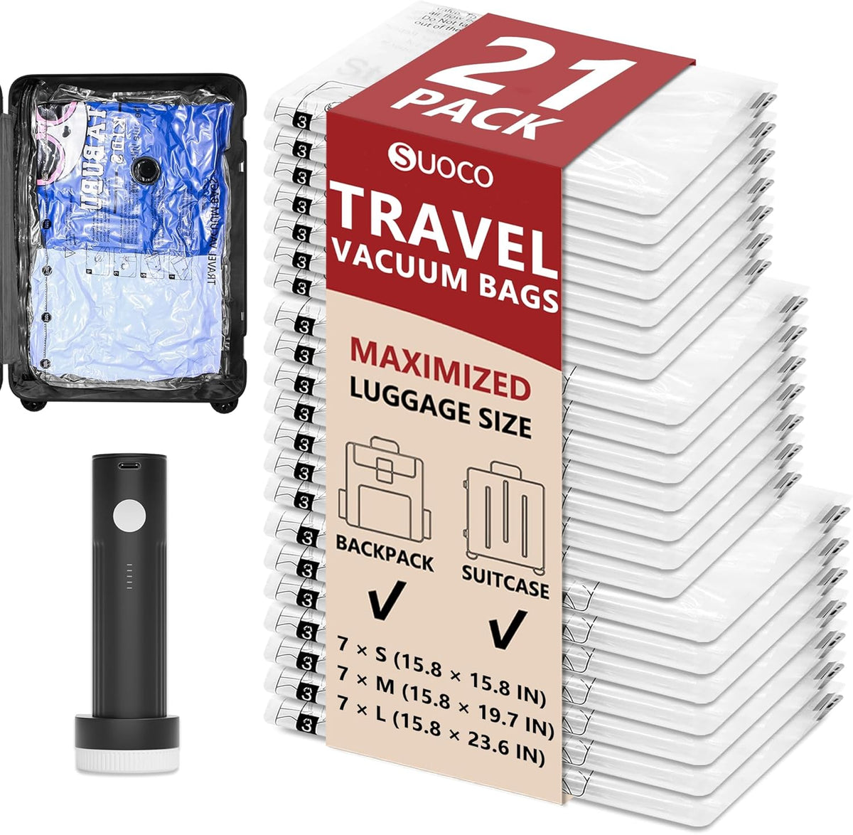 Travel Vacuum Bags for Clothing with Rechargeable Electric Pump, Compression Packing Cubes Organizer Storage for Luggage Suitcase, Space Saver Seal Bags for Vacation Cruise, 9 Combo