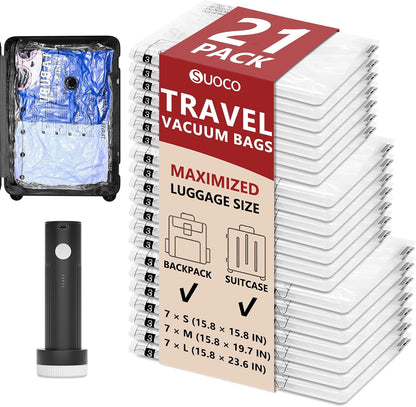 Travel Vacuum Bags for Clothing with Rechargeable Electric Pump, Compression Packing Cubes Organizer Storage for Luggage Suitcase, Space Saver Seal Bags for Vacation Cruise, 9 Combo