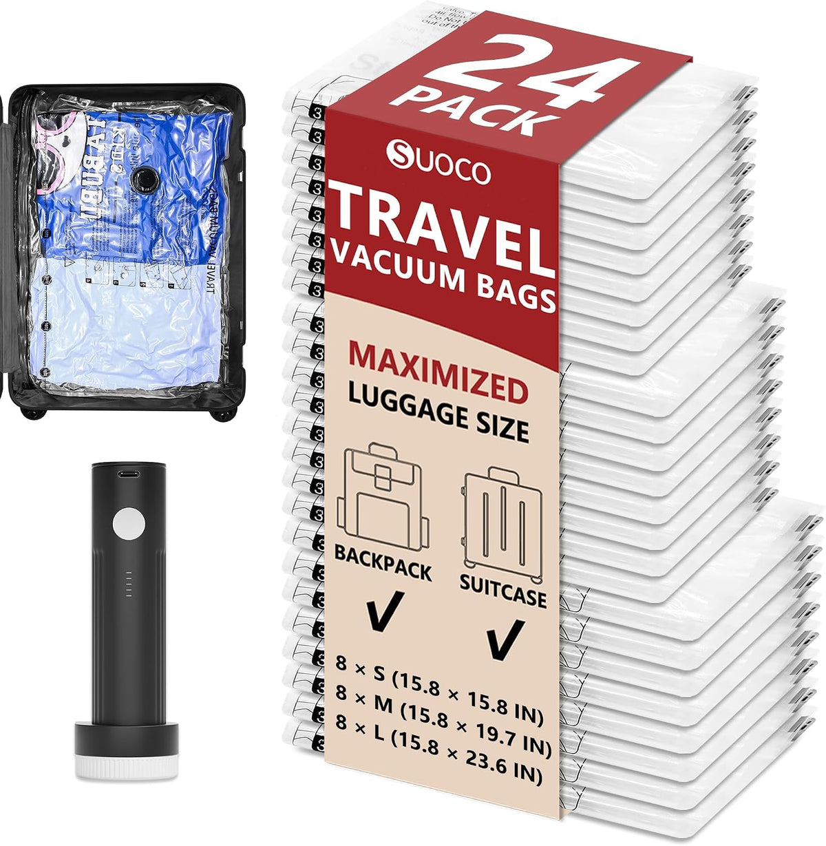 Travel Vacuum Bags for Clothing with Rechargeable Electric Pump, Compression Packing Cubes Organizer Storage for Luggage Suitcase, Space Saver Seal Bags for Vacation Cruise, 9 Combo