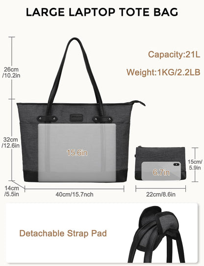 Laptop Tote Bag for Women, Water Resistant 15.6 Inch Computer Handbag Purse Teacher Bag With Portable Small Pouch