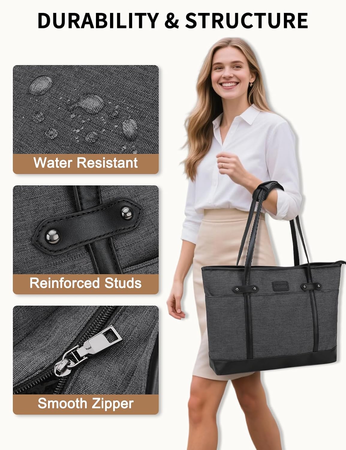 Laptop Tote Bag for Women, Water Resistant 15.6 Inch Computer Handbag Purse Teacher Bag With Portable Small Pouch