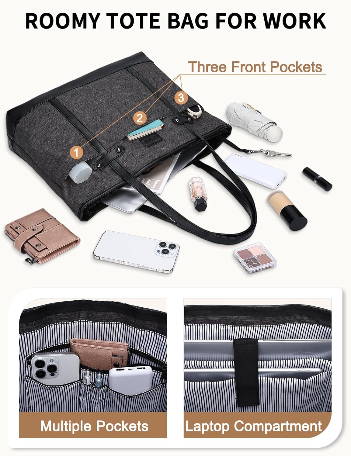 Laptop Tote Bag for Women, Water Resistant 15.6 Inch Computer Handbag Purse Teacher Bag With Portable Small Pouch