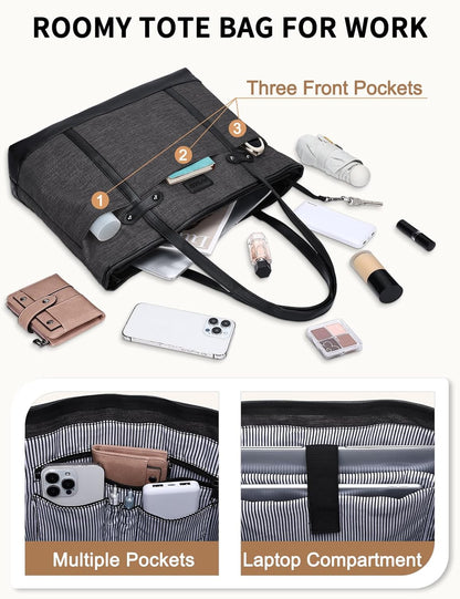 Laptop Tote Bag for Women, Water Resistant 15.6 Inch Computer Handbag Purse Teacher Bag With Portable Small Pouch