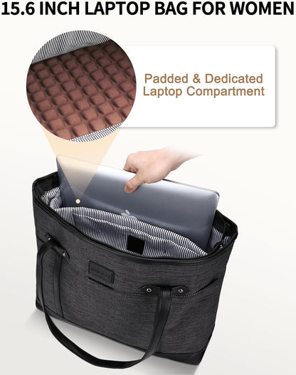 Laptop Tote Bag for Women, Water Resistant 15.6 Inch Computer Handbag Purse Teacher Bag With Portable Small Pouch