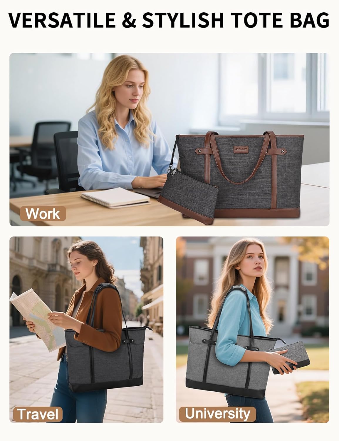 Laptop Tote Bag for Women, Water Resistant 15.6 Inch Computer Handbag Purse Teacher Bag With Portable Small Pouch