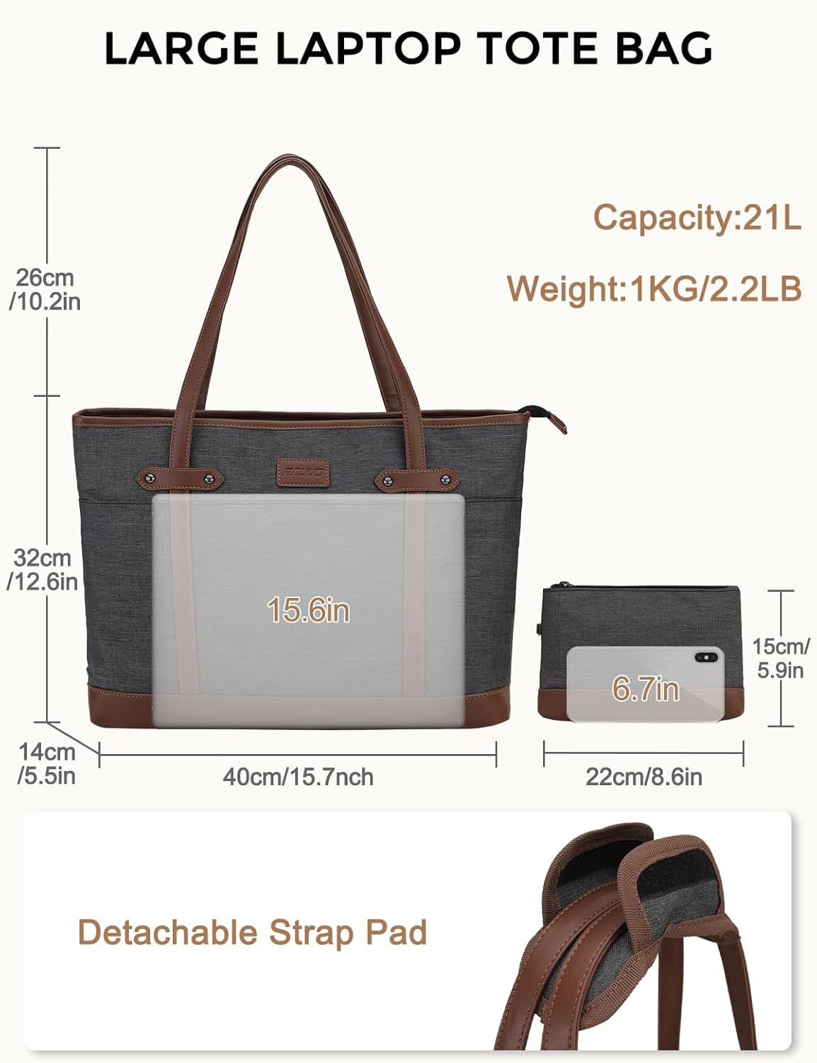 Laptop Tote Bag for Women, Water Resistant 15.6 Inch Computer Handbag Purse Teacher Bag With Portable Small Pouch