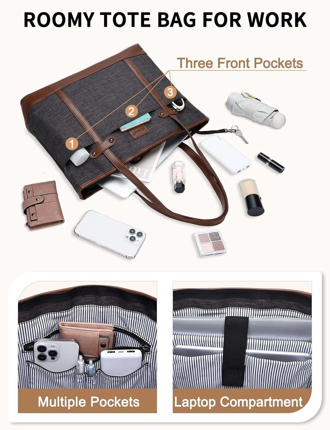 Laptop Tote Bag for Women, Water Resistant 15.6 Inch Computer Handbag Purse Teacher Bag With Portable Small Pouch