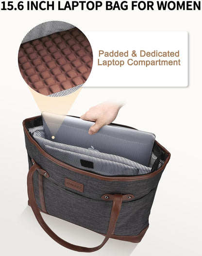 Laptop Tote Bag for Women, Water Resistant 15.6 Inch Computer Handbag Purse Teacher Bag With Portable Small Pouch