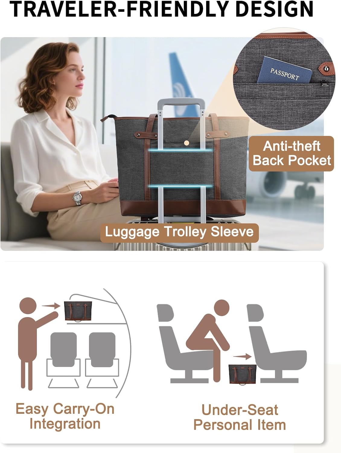 Laptop Tote Bag for Women, Water Resistant 15.6 Inch Computer Handbag Purse Teacher Bag With Portable Small Pouch