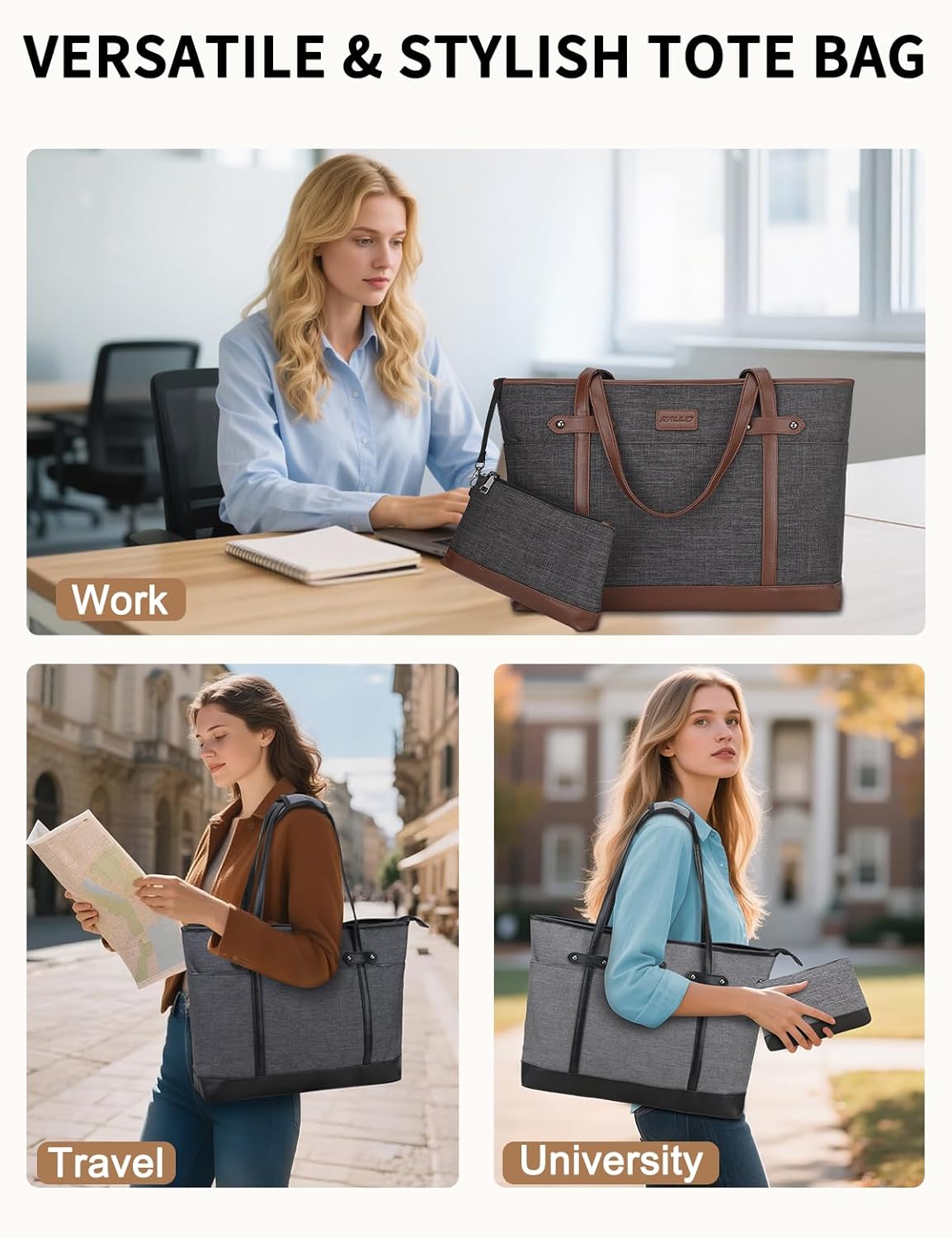 Laptop Tote Bag for Women, Water Resistant 15.6 Inch Computer Handbag Purse Teacher Bag With Portable Small Pouch