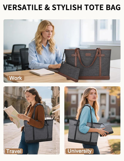 Laptop Tote Bag for Women, Water Resistant 15.6 Inch Computer Handbag Purse Teacher Bag With Portable Small Pouch