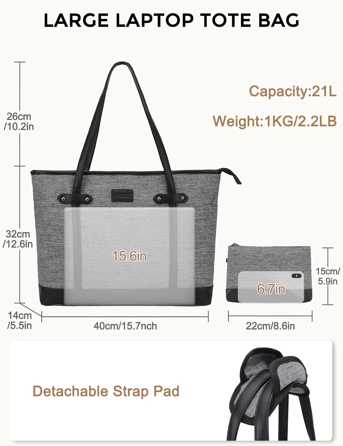 Laptop Tote Bag for Women, Water Resistant 15.6 Inch Computer Handbag Purse Teacher Bag With Portable Small Pouch