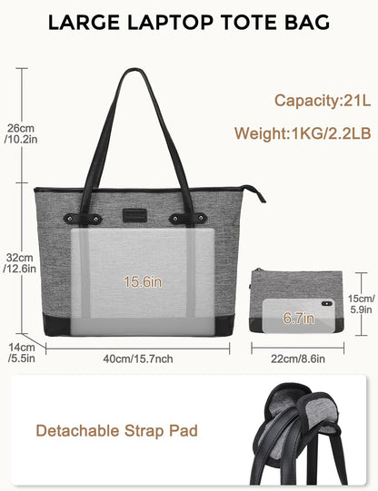 Laptop Tote Bag for Women, Water Resistant 15.6 Inch Computer Handbag Purse Teacher Bag With Portable Small Pouch
