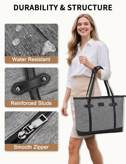 Laptop Tote Bag for Women, Water Resistant 15.6 Inch Computer Handbag Purse Teacher Bag With Portable Small Pouch