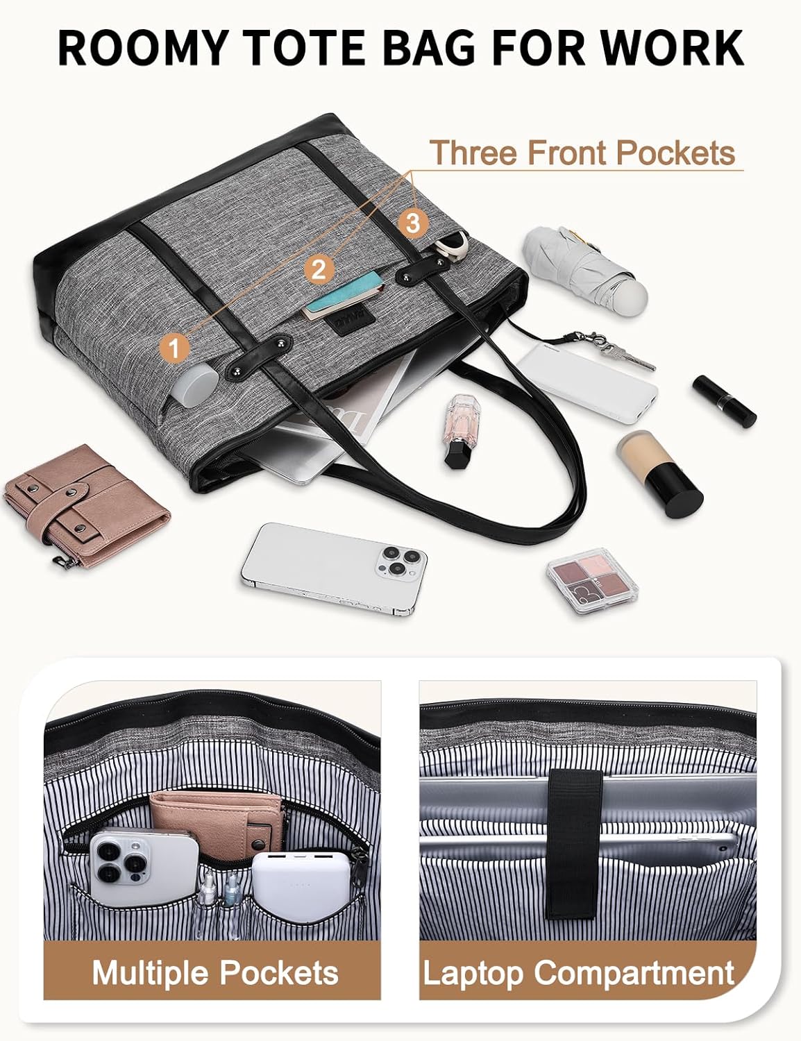 Laptop Tote Bag for Women, Water Resistant 15.6 Inch Computer Handbag Purse Teacher Bag With Portable Small Pouch