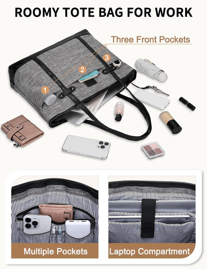 Laptop Tote Bag for Women, Water Resistant 15.6 Inch Computer Handbag Purse Teacher Bag With Portable Small Pouch