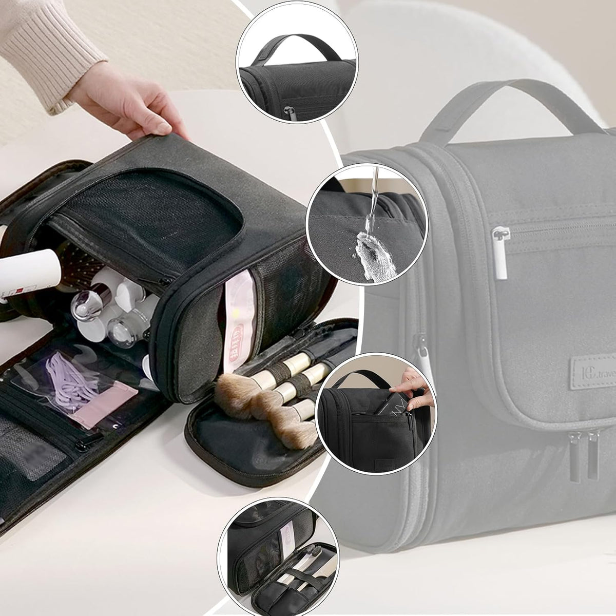 Hanging Travel Toiletry Bag Women's Cosmetic Organizer Makeup Pouch Men's Shaving Kits With Handle (Yellow Lemon)