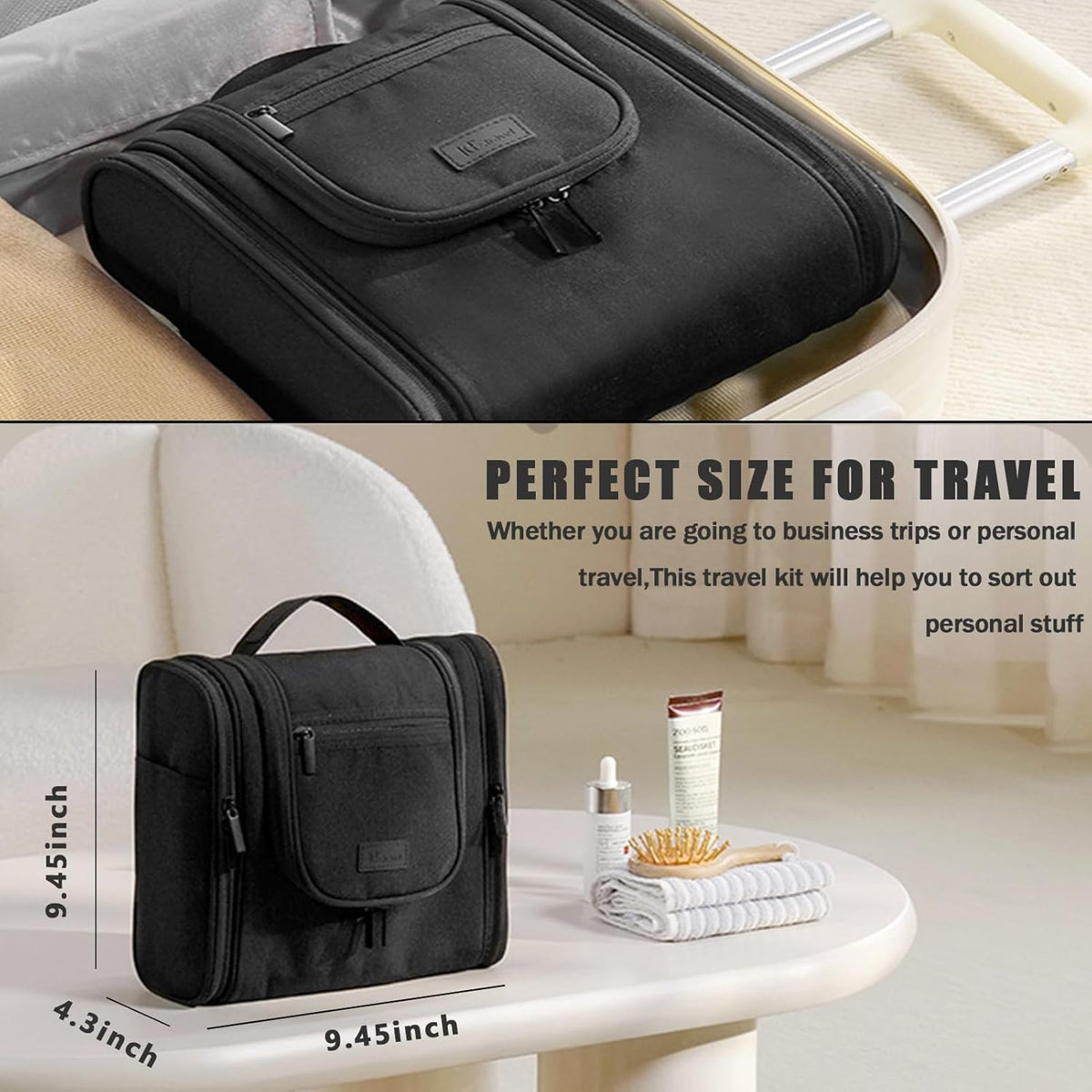 Hanging Travel Toiletry Bag Women's Cosmetic Organizer Makeup Pouch Men's Shaving Kits With Handle (Yellow Lemon)