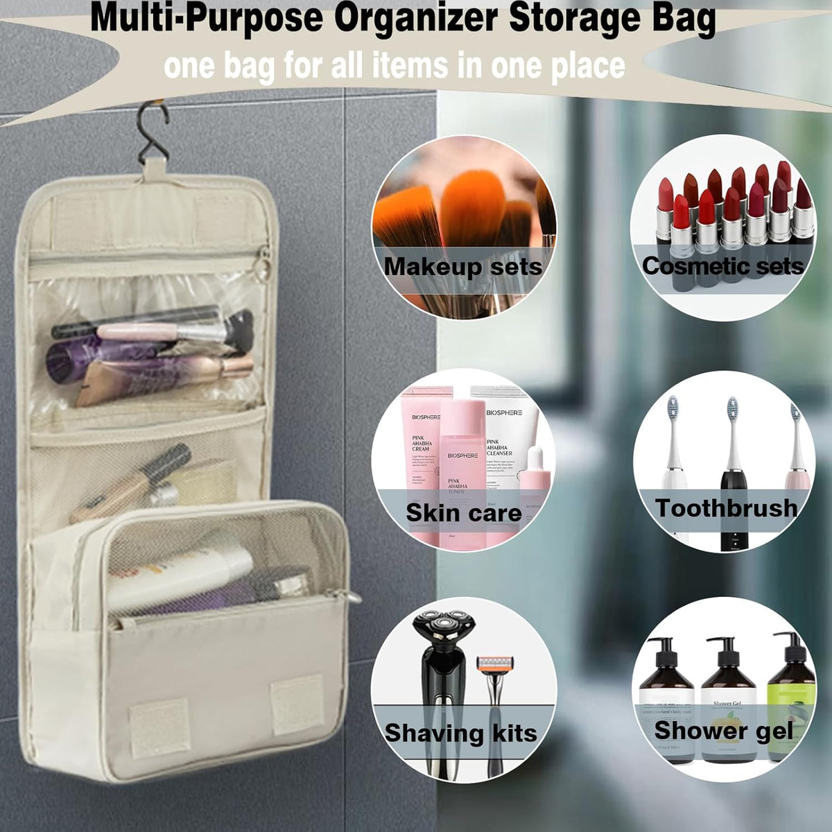 Hanging Travel Toiletry Bag Women's Cosmetic Organizer Makeup Pouch Men's Shaving Kits With Handle (Yellow Lemon)