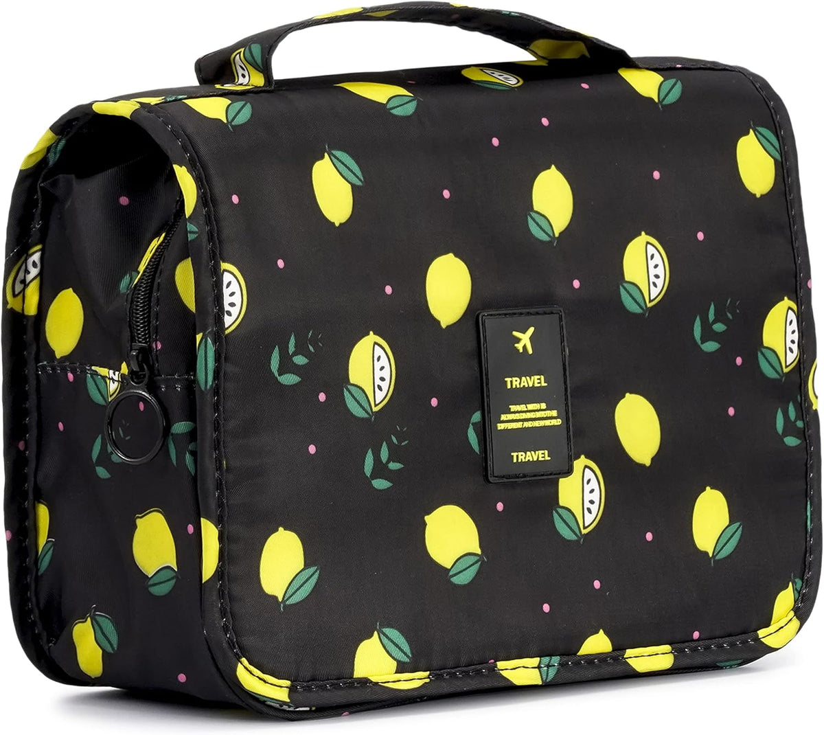 Hanging Travel Toiletry Bag Women's Cosmetic Organizer Makeup Pouch Men's Shaving Kits With Handle (Yellow Lemon)