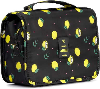 Hanging Travel Toiletry Bag Women's Cosmetic Organizer Makeup Pouch Men's Shaving Kits With Handle (Yellow Lemon)