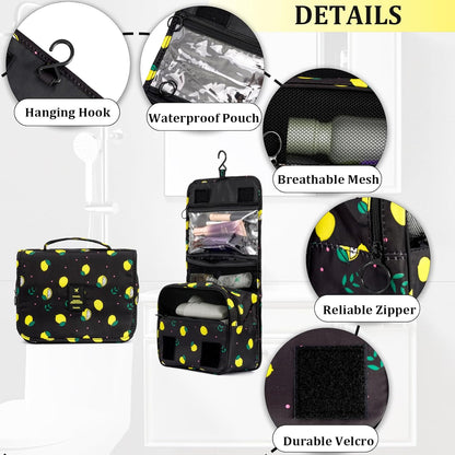 Hanging Travel Toiletry Bag Women's Cosmetic Organizer Makeup Pouch Men's Shaving Kits With Handle (Yellow Lemon)