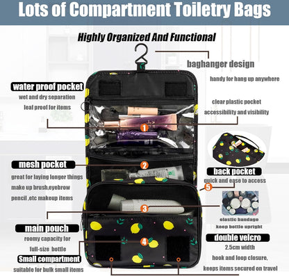 Hanging Travel Toiletry Bag Women's Cosmetic Organizer Makeup Pouch Men's Shaving Kits With Handle (Yellow Lemon)