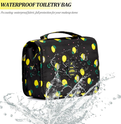 Hanging Travel Toiletry Bag Women's Cosmetic Organizer Makeup Pouch Men's Shaving Kits With Handle (Yellow Lemon)