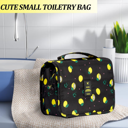 Hanging Travel Toiletry Bag Women's Cosmetic Organizer Makeup Pouch Men's Shaving Kits With Handle (Yellow Lemon)