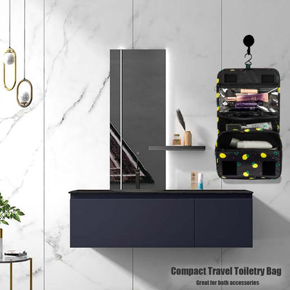 Hanging Travel Toiletry Bag Women's Cosmetic Organizer Makeup Pouch Men's Shaving Kits With Handle (Yellow Lemon)