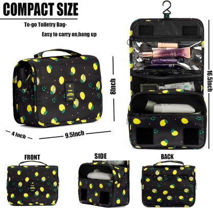 Hanging Travel Toiletry Bag Women's Cosmetic Organizer Makeup Pouch Men's Shaving Kits With Handle (Yellow Lemon)