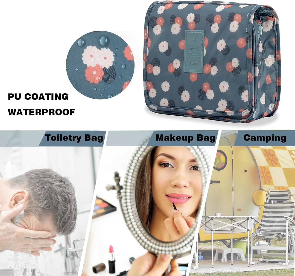 Hanging Travel Toiletry Bag Women's Cosmetic Organizer Makeup Pouch Men's Shaving Kits With Handle (Yellow Lemon)