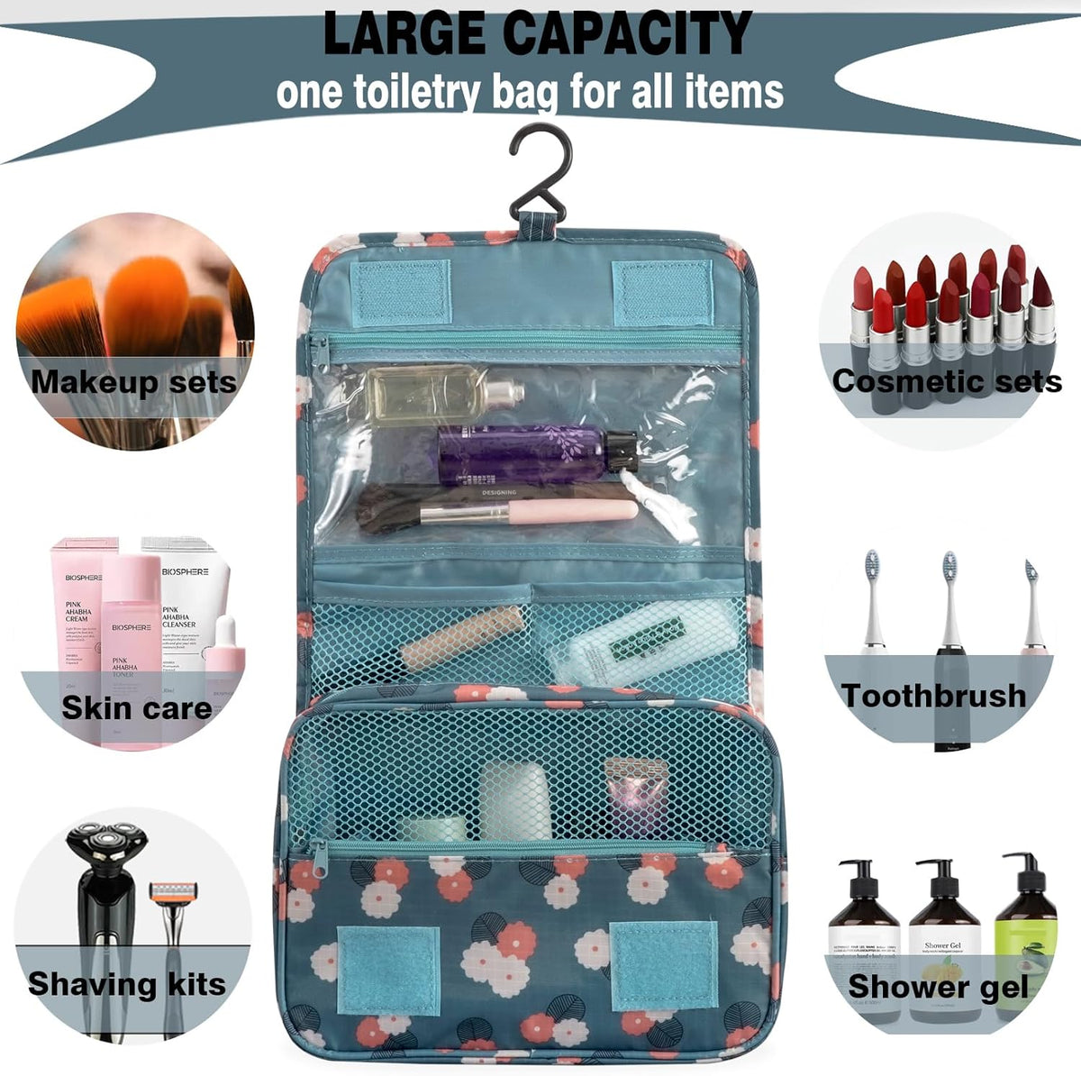 Hanging Travel Toiletry Bag Women's Cosmetic Organizer Makeup Pouch Men's Shaving Kits With Handle (Yellow Lemon)