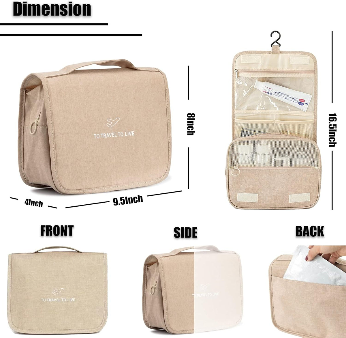 Hanging Travel Toiletry Bag Women's Cosmetic Organizer Makeup Pouch Men's Shaving Kits With Handle (Yellow Lemon)