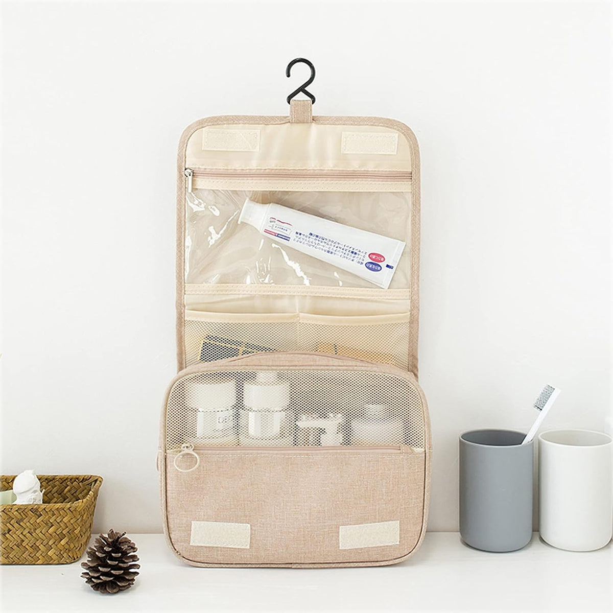 Hanging Travel Toiletry Bag Women's Cosmetic Organizer Makeup Pouch Men's Shaving Kits With Handle (Yellow Lemon)