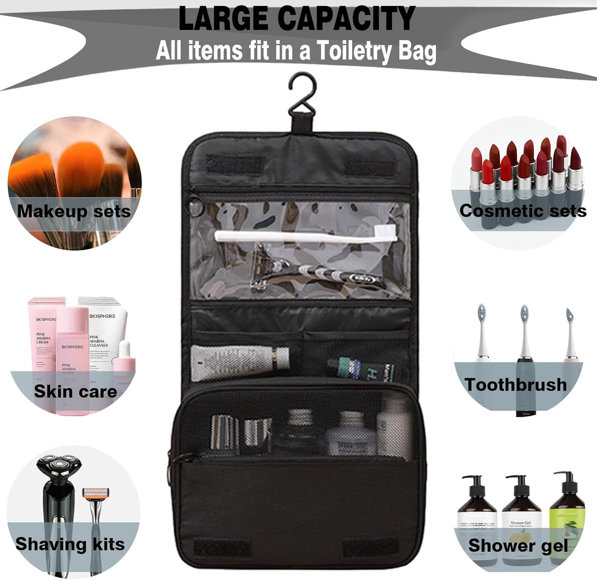 Hanging Travel Toiletry Bag Women's Cosmetic Organizer Makeup Pouch Men's Shaving Kits With Handle (Yellow Lemon)
