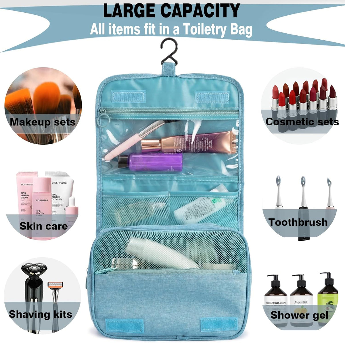 Hanging Travel Toiletry Bag Women's Cosmetic Organizer Makeup Pouch Men's Shaving Kits With Handle (Yellow Lemon)