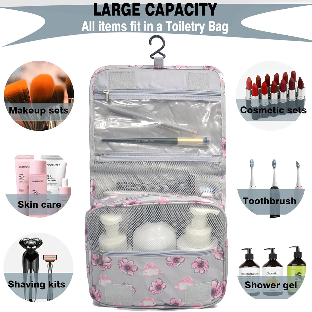 Hanging Travel Toiletry Bag Women's Cosmetic Organizer Makeup Pouch Men's Shaving Kits With Handle (Yellow Lemon)