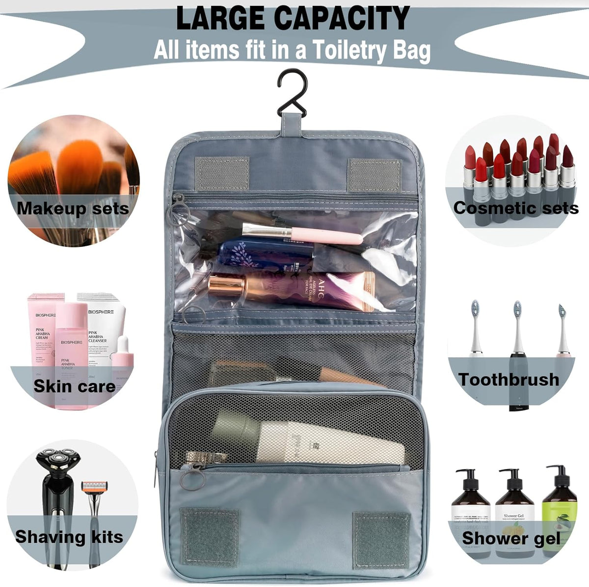 Hanging Travel Toiletry Bag Women's Cosmetic Organizer Makeup Pouch Men's Shaving Kits With Handle (Yellow Lemon)