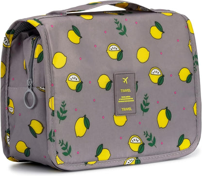 Hanging Travel Toiletry Bag Women's Cosmetic Organizer Makeup Pouch Men's Shaving Kits With Handle (Yellow Lemon)