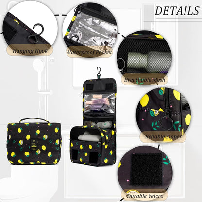 Hanging Travel Toiletry Bag Women's Cosmetic Organizer Makeup Pouch Men's Shaving Kits With Handle (Yellow Lemon)