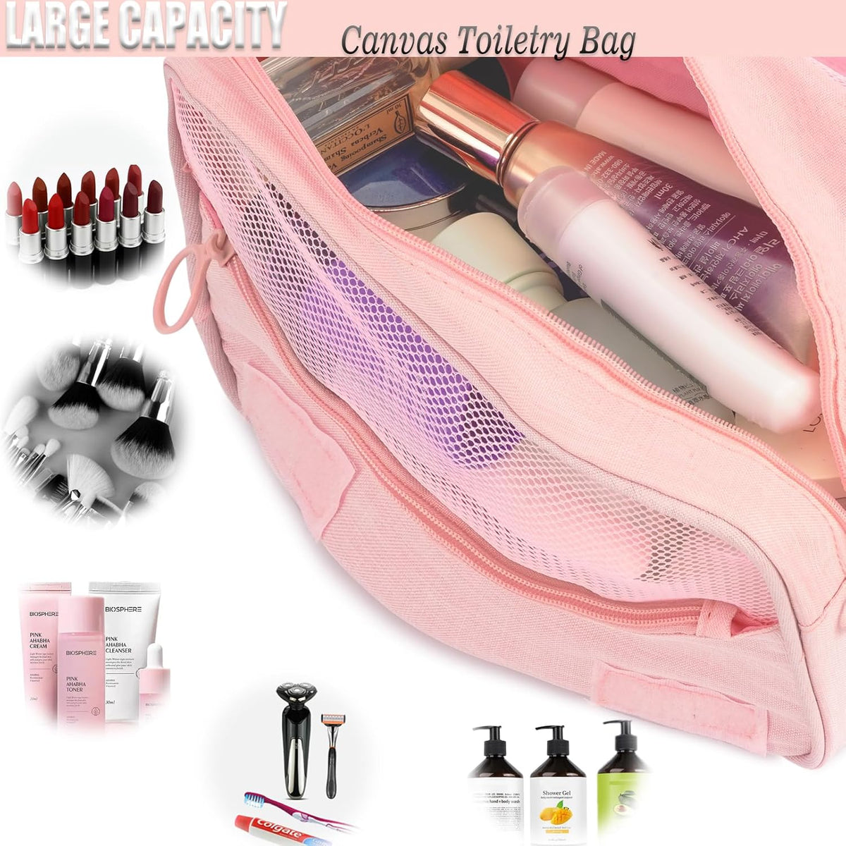 Hanging Travel Toiletry Bag Women's Cosmetic Organizer Makeup Pouch Men's Shaving Kits With Handle (Yellow Lemon)