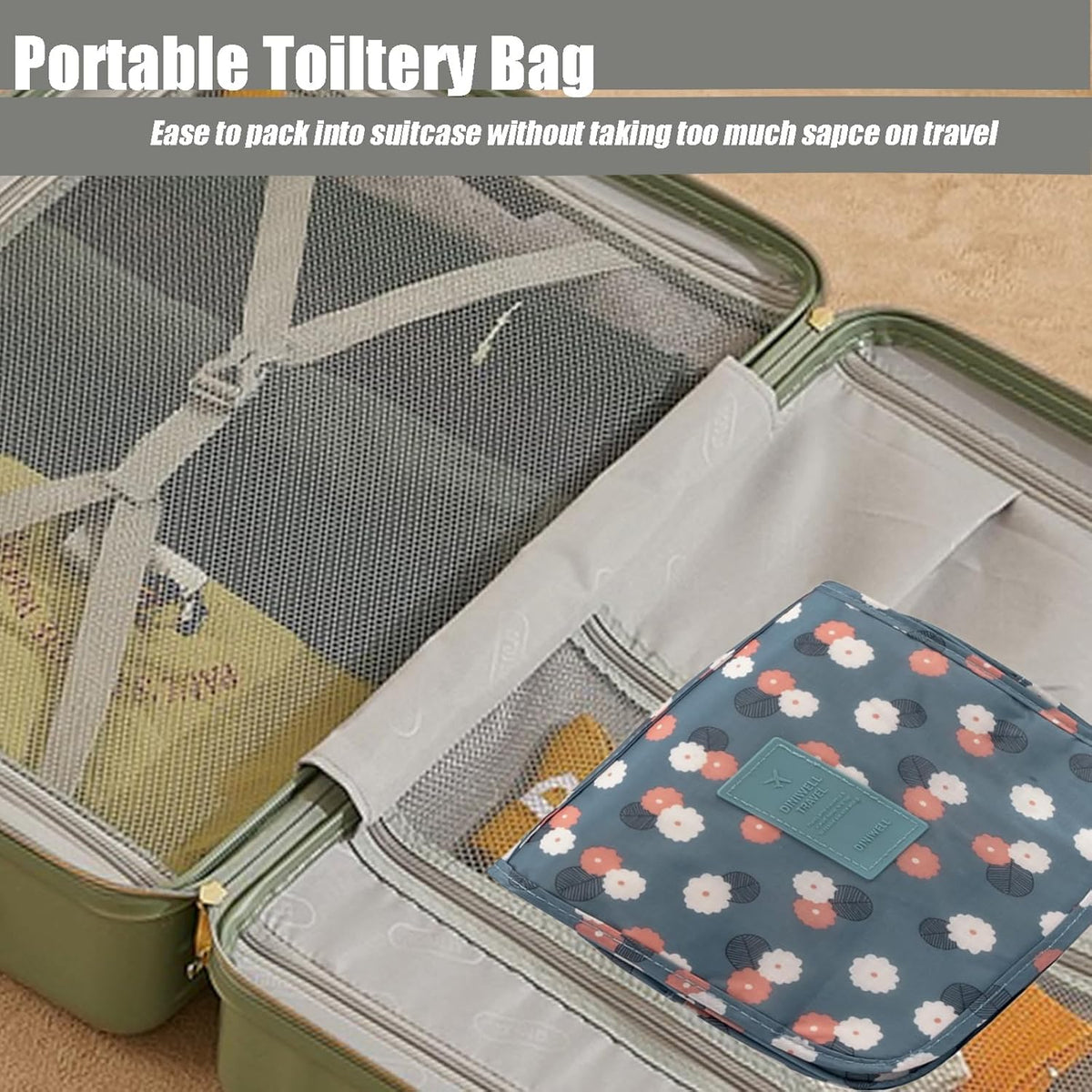Hanging Travel Toiletry Bag Women's Cosmetic Organizer Makeup Pouch Men's Shaving Kits With Handle (Yellow Lemon)