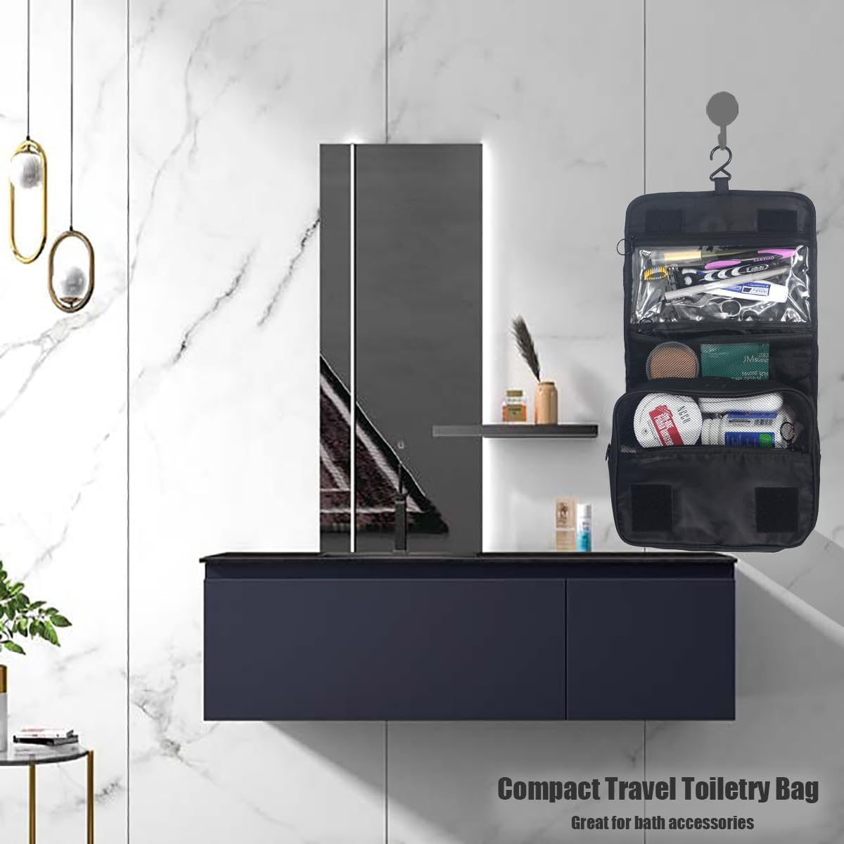 Hanging Travel Toiletry Bag Women's Cosmetic Organizer Makeup Pouch Men's Shaving Kits With Handle (Yellow Lemon)