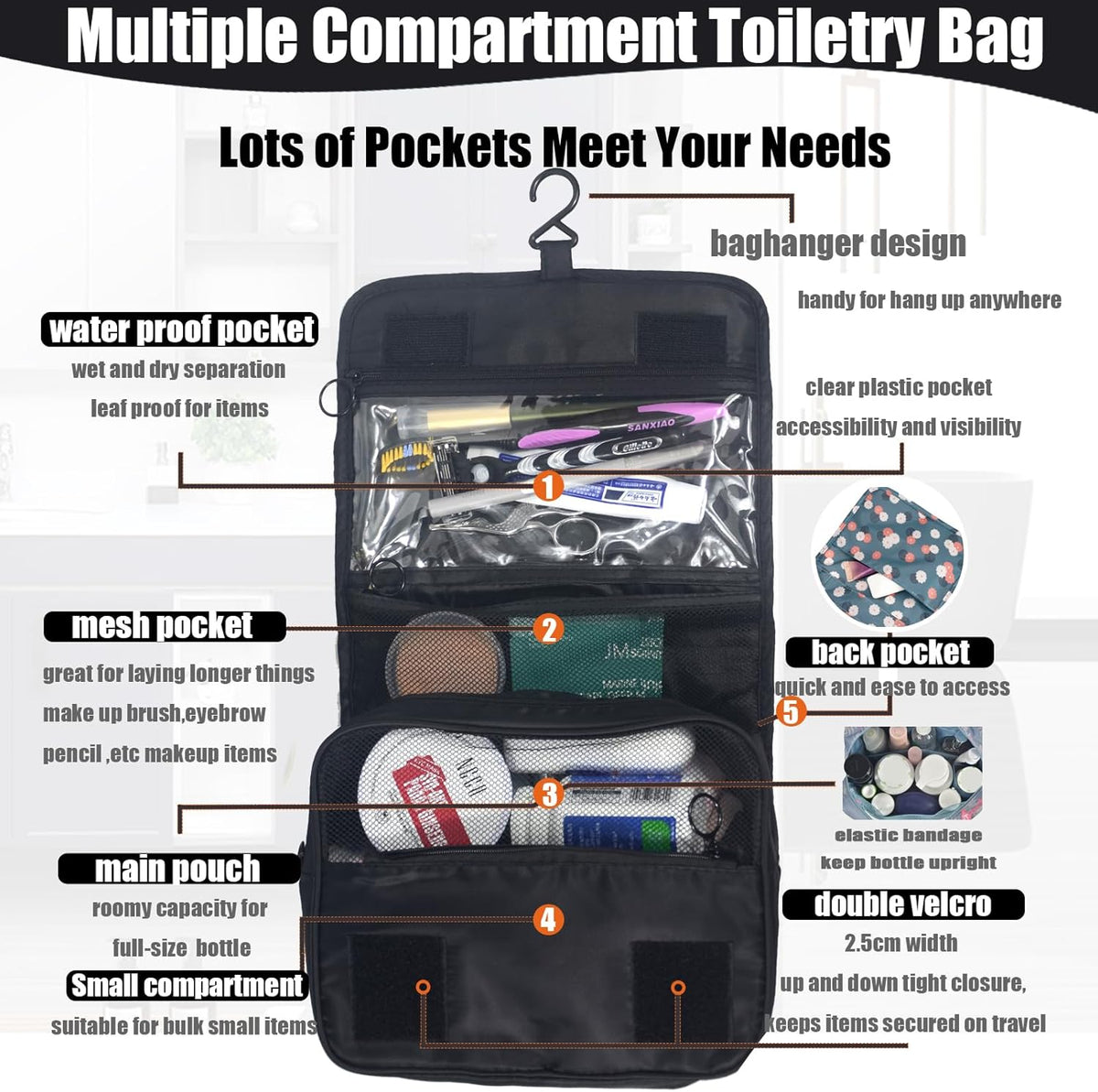 Hanging Travel Toiletry Bag Women's Cosmetic Organizer Makeup Pouch Men's Shaving Kits With Handle (Yellow Lemon)