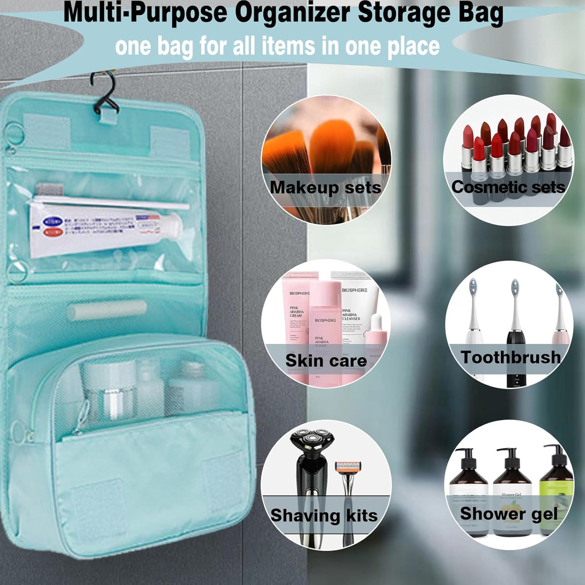 Hanging Travel Toiletry Bag Women's Cosmetic Organizer Makeup Pouch Men's Shaving Kits With Handle (Yellow Lemon)