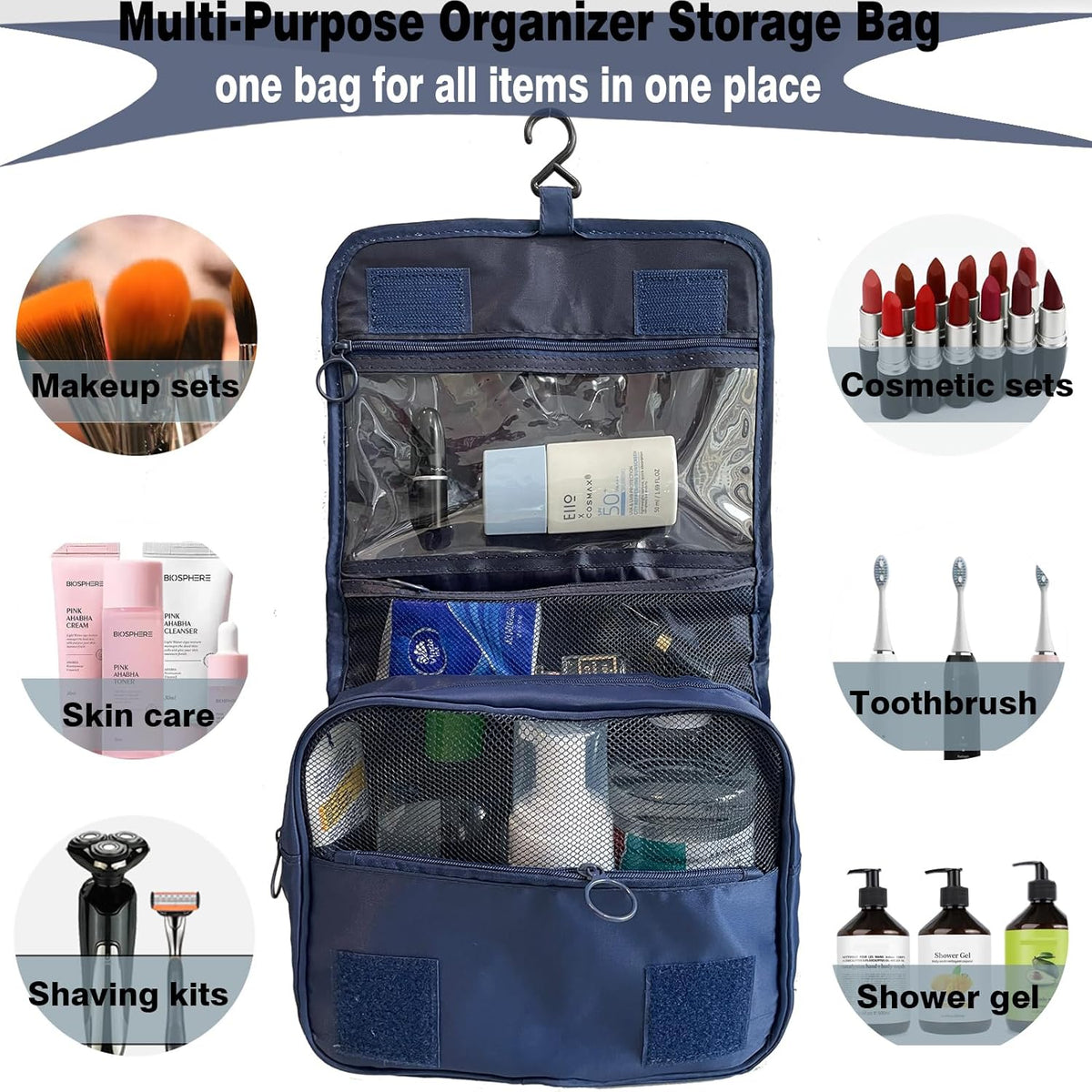 Hanging Travel Toiletry Bag Women's Cosmetic Organizer Makeup Pouch Men's Shaving Kits With Handle (Yellow Lemon)