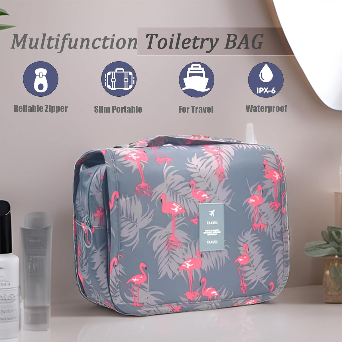 Hanging Travel Toiletry Bag Women's Cosmetic Organizer Makeup Pouch Men's Shaving Kits With Handle (Yellow Lemon)